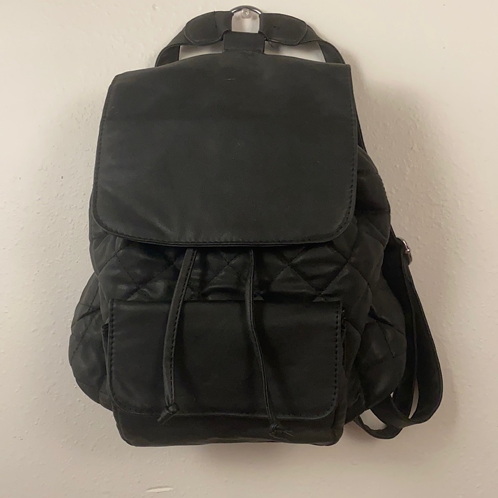 Black faux leather backpack